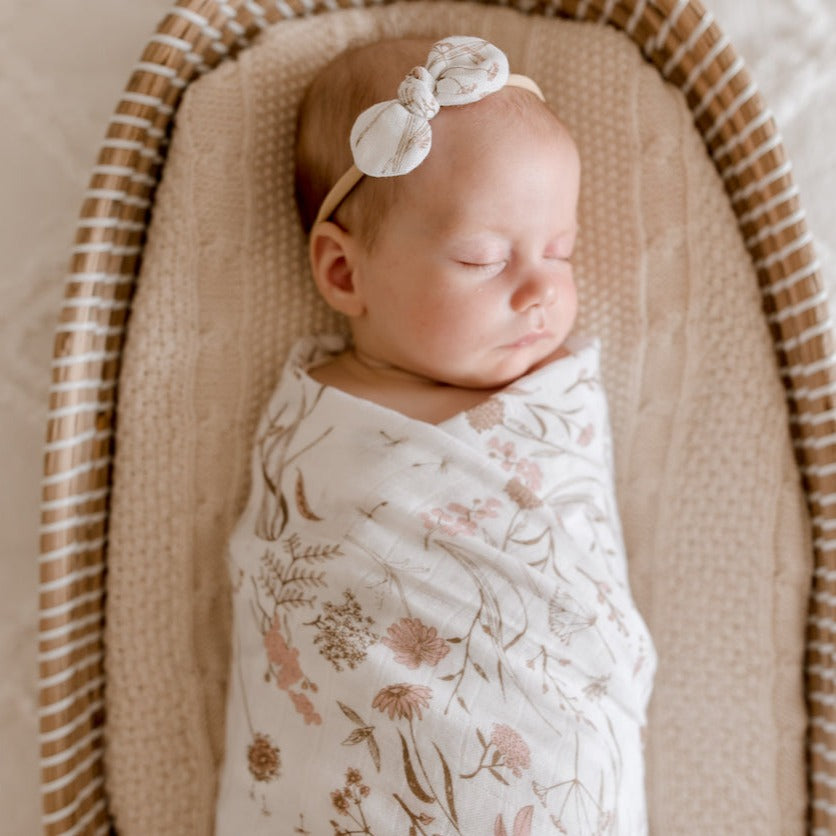 Wild Meadow (Pink Petals) Bamboo Muslin Swaddle Wrap Baby Swaddle