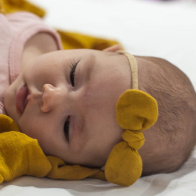 Sunny Mustard Muslin Bow Headband For Baby Girl | Baby Bow Australia