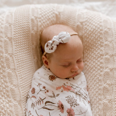 Wild Meadow (Pink Petals) Jersey Bow Headband | Baby girl Headband