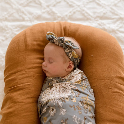 Indigo Blooms Jersey Topknot Headband Newborn | Baby Girl Headband