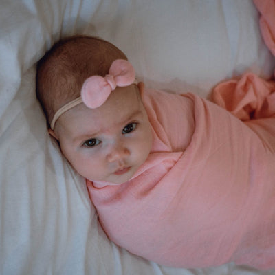 Marshmallow Pink Muslin Baby Bow Headband | Baby Girl Headband | Australia