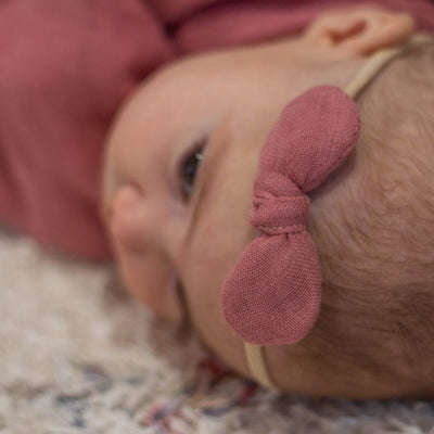 Mauve Rose Muslin Bow Headband For Baby Girl | Baby Bow | Australia