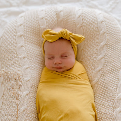 Sunny Mustard Jersey Baby Topknot Headband | Baby Girl Headband 