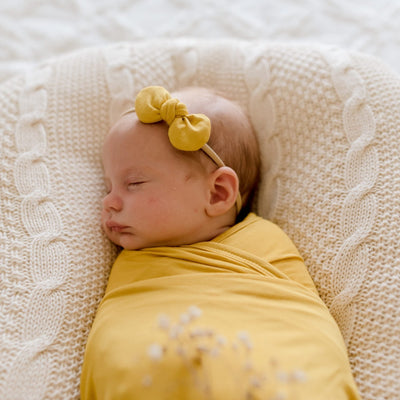 Sunny Mustard Jersey Bow Headband | Bow Headband For Baby girl