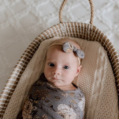Indigo Blooms Muslin Baby Bow Headband | Baby Girl Headband | Wholesale