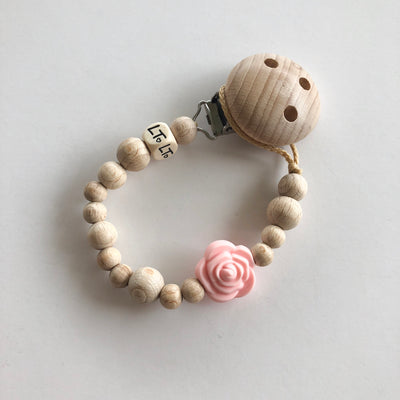 Raw Rose Blossom Baby Soother Chain | Baby Dummy Chain & Dummy Clip